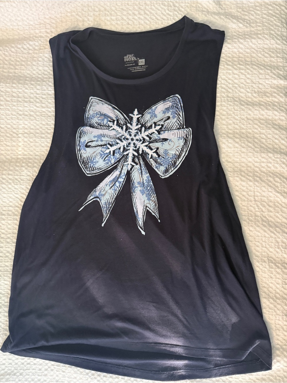 Navy Graphic Bow & Snowflake Sleeveless Women's Tank Top - Elsa/ Frozen Inspired